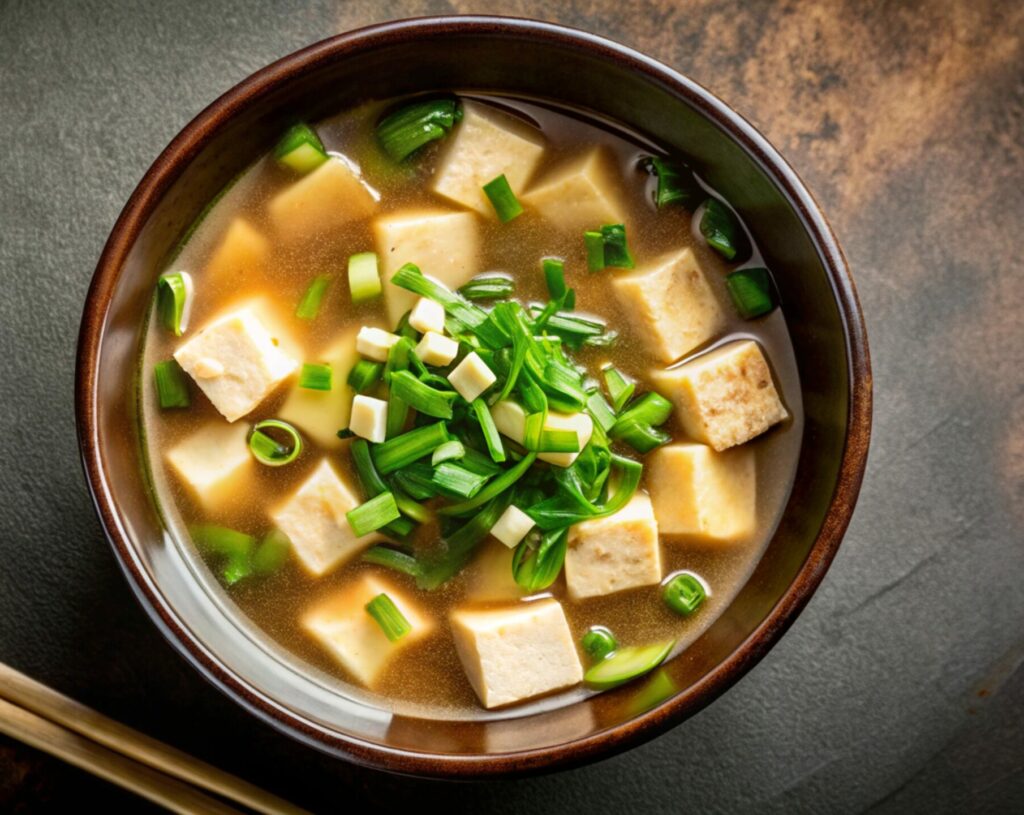 Un bol de soupe miso au tofu